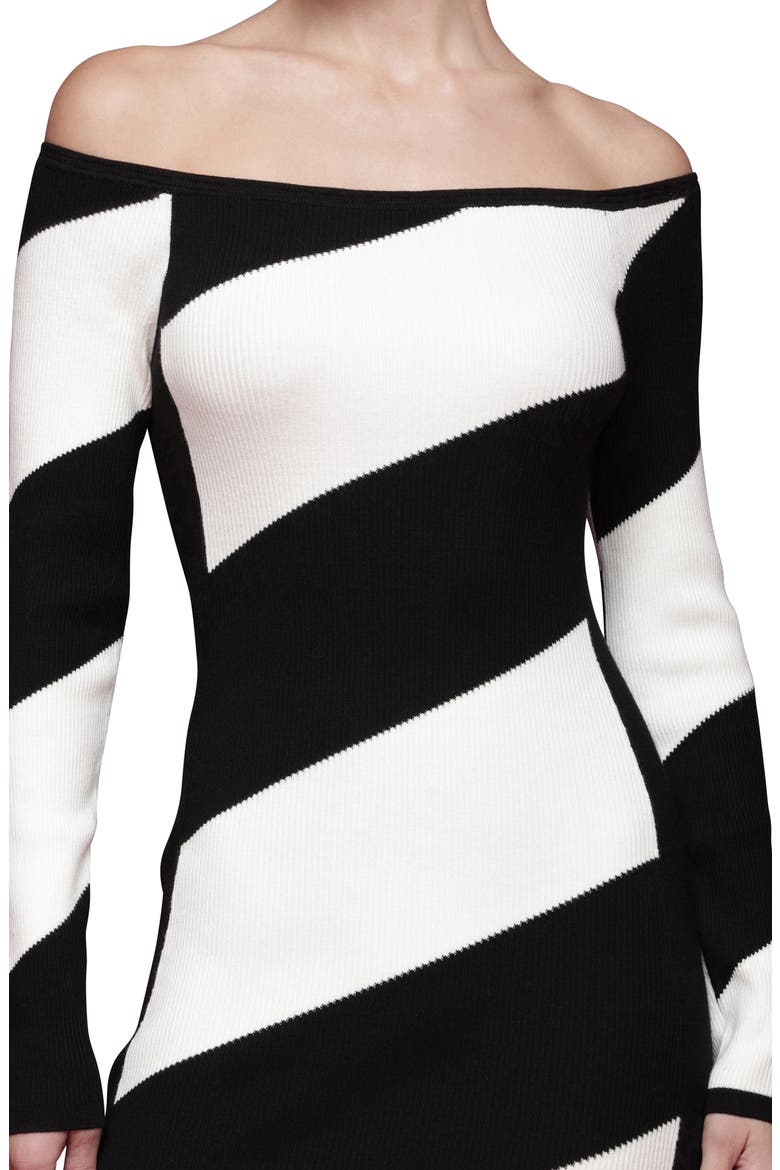 Off the Shoulder Long Sleeve Midi Sweater Dress, Alternate, color, BLACK-IVORY