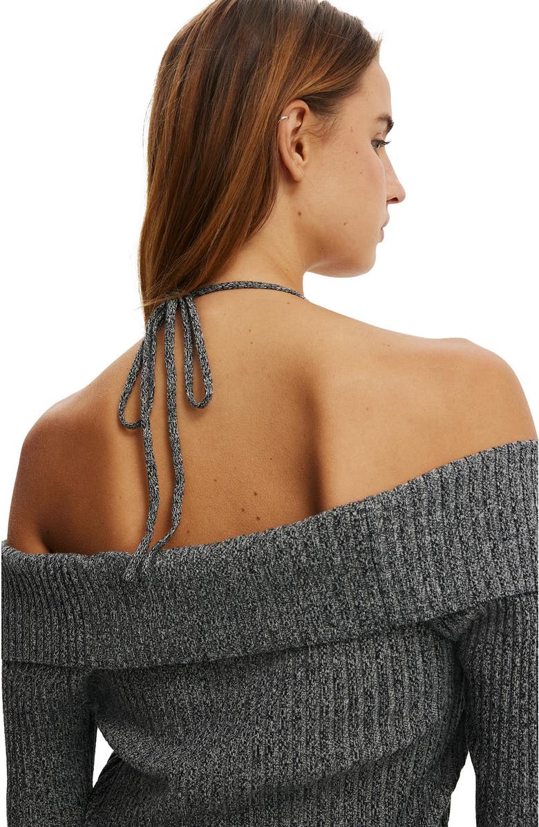 Cotton On Women's Button Down Off Shoulder Knit, Alternate, color, Black Twist