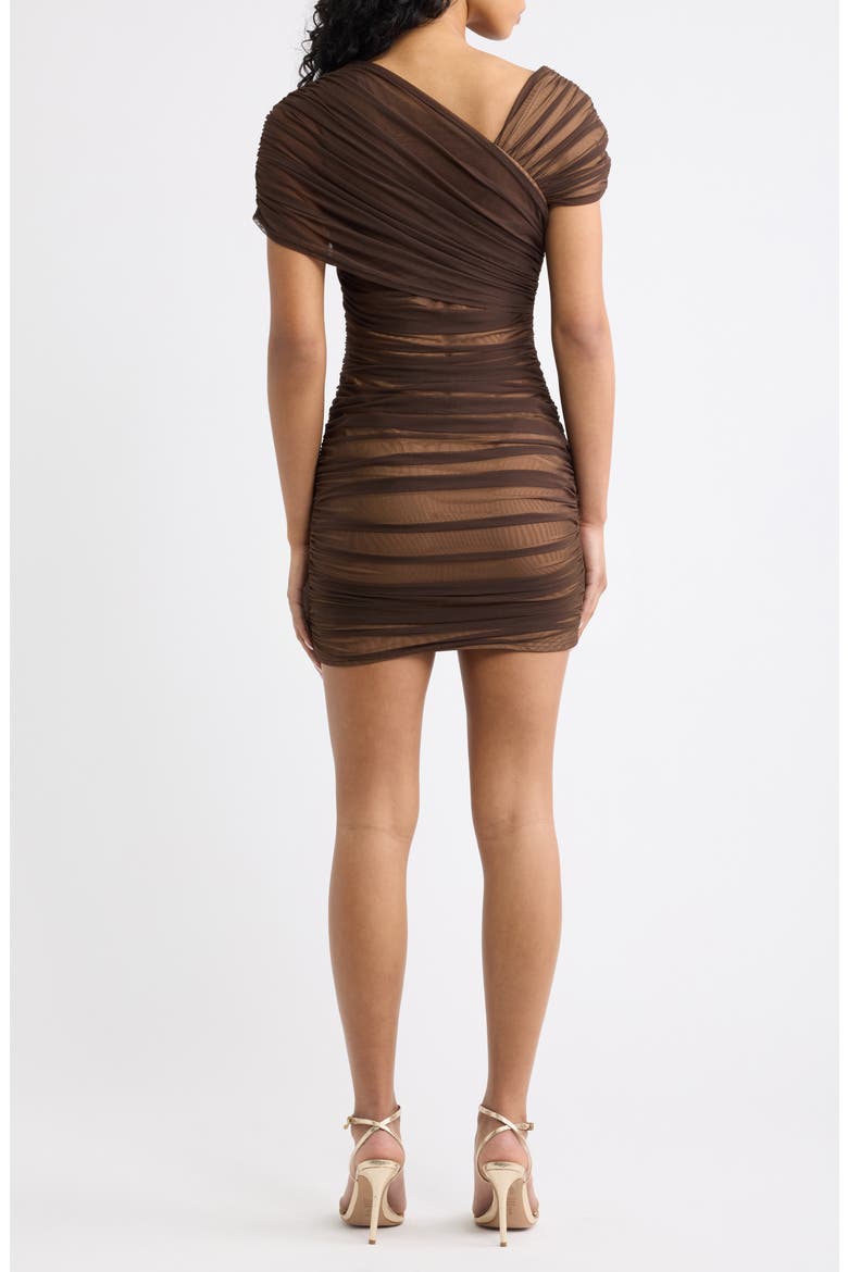 Marceline Mesh Panel Short Sleeve Minidress, Alternate, color, BROWN