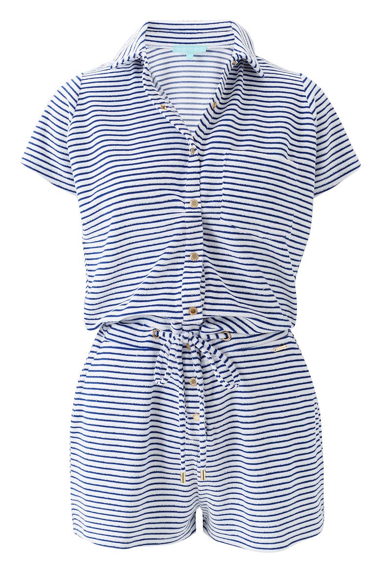 Cheryl Striped Lounge Romper, Alternate, color, NAVY STRIPE