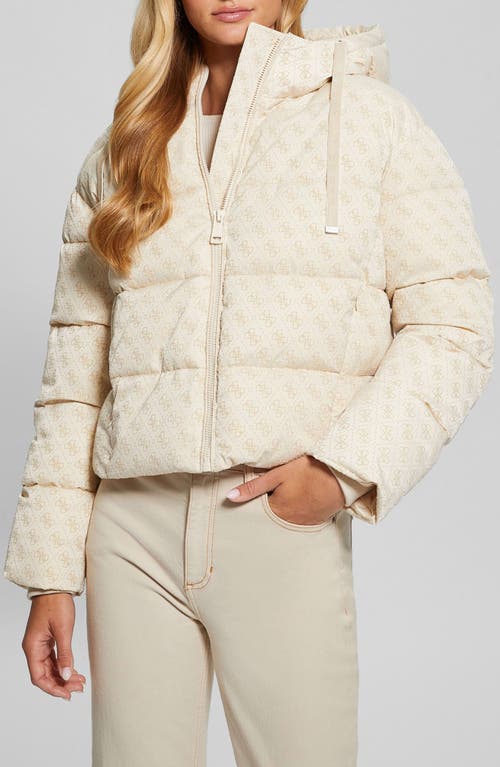 Guess Daisy Flock Logo Puffer Coat In Neutral