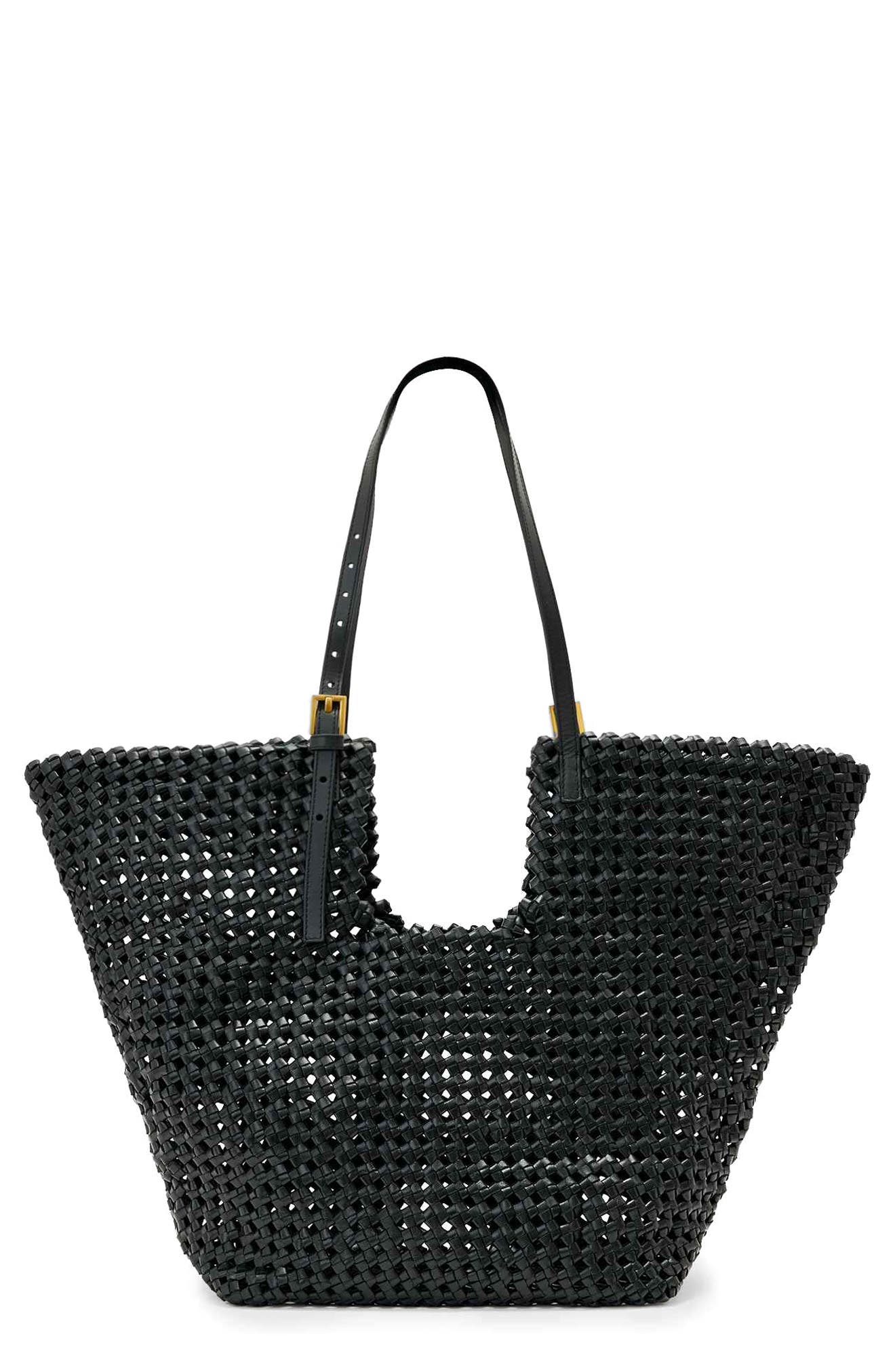 AllSaints Ara East/West Knot Tote, Main, color, Black