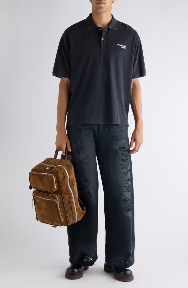 Acne Studios Egnes Logo Cotton Piqué Polo, Alternate, color, Black