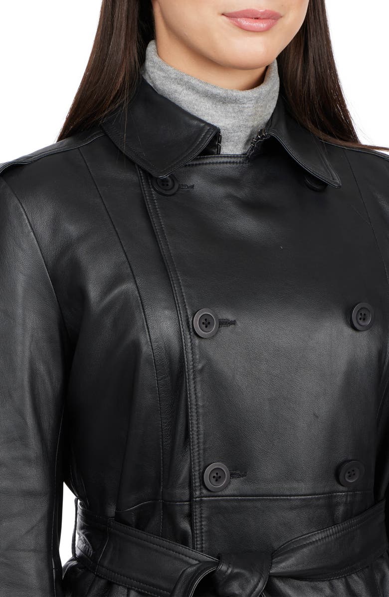 BADGLEY MISCHKA Double Breasted Leather Trench Coat, Alternate, color, 