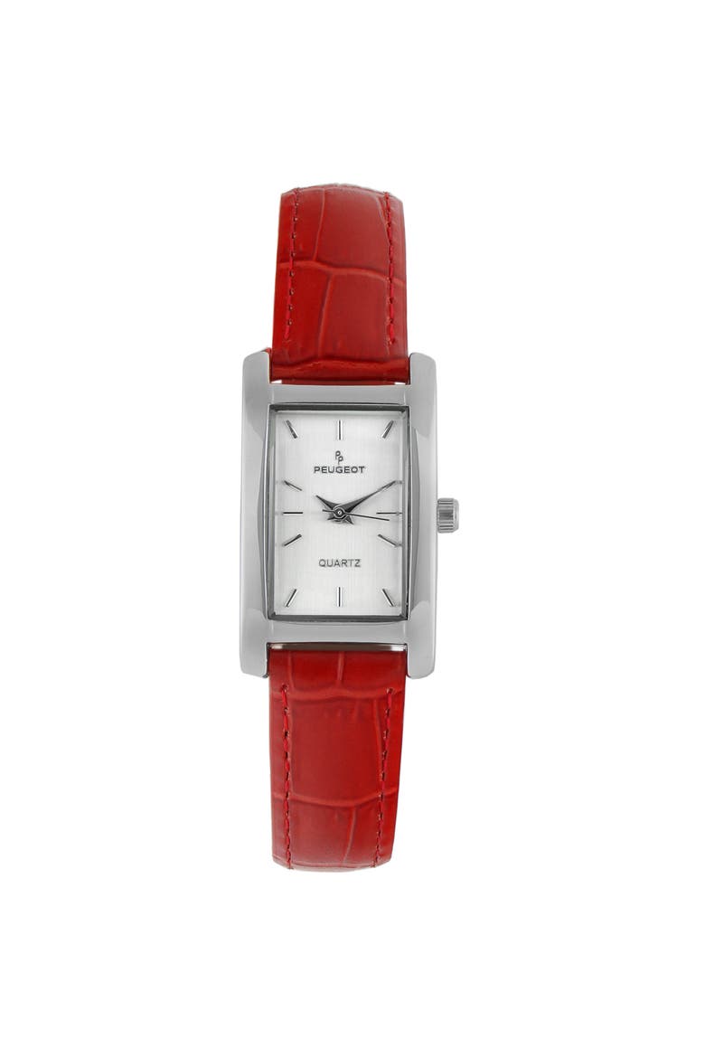 Classic Rectangular Contour Leather Watch- 34x20MM, Main, color, Red