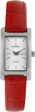Peugeot Classic Rectangular Contour Leather Watch- 34x20MM