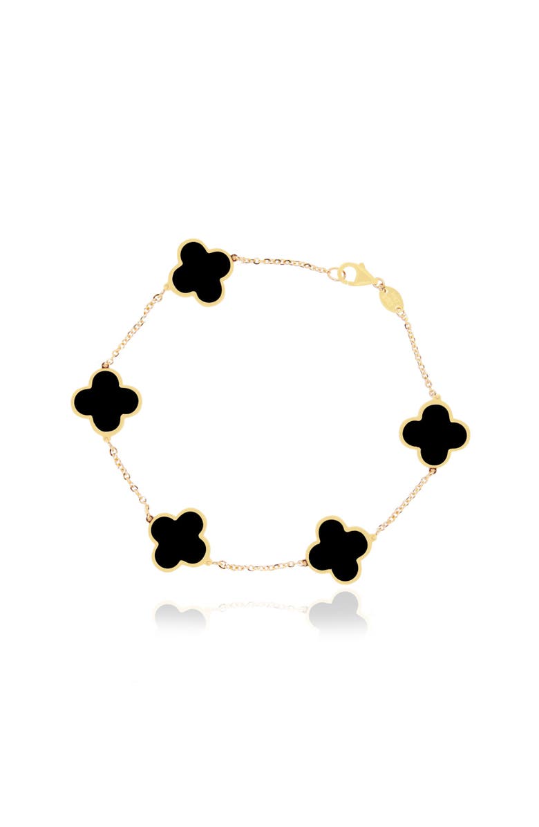 The Lovery Fine Jewelry Large Onyx Clover Bracelet, Main, color, Yellow Gold