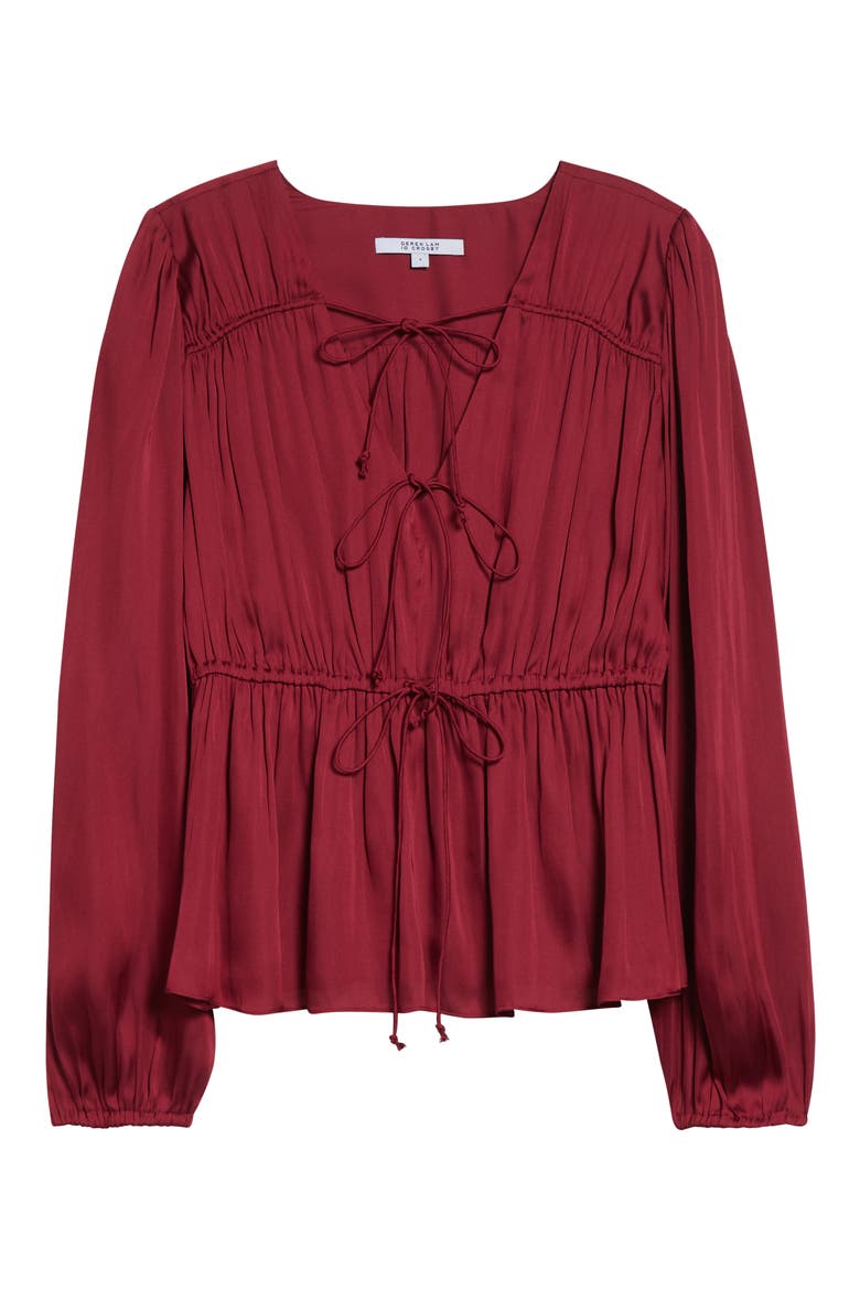 Esmeralda Tie Front Top, Alternate, color, CARMINE