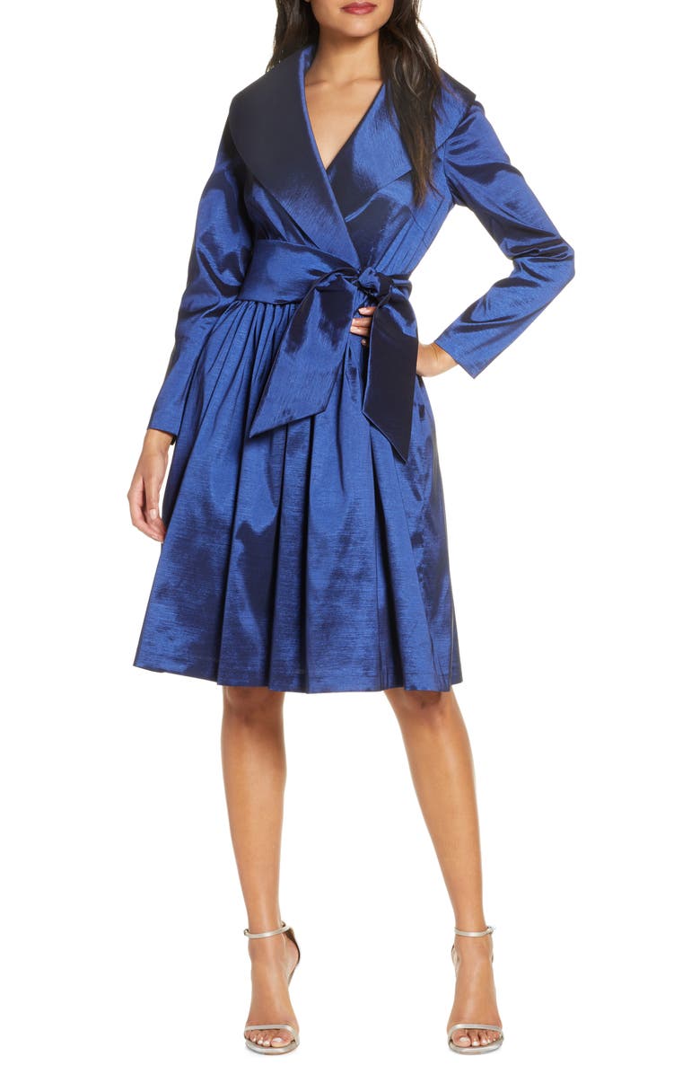 Tahari Long Sleeve Stretch Taffeta Wrap Dress, Main, color, 