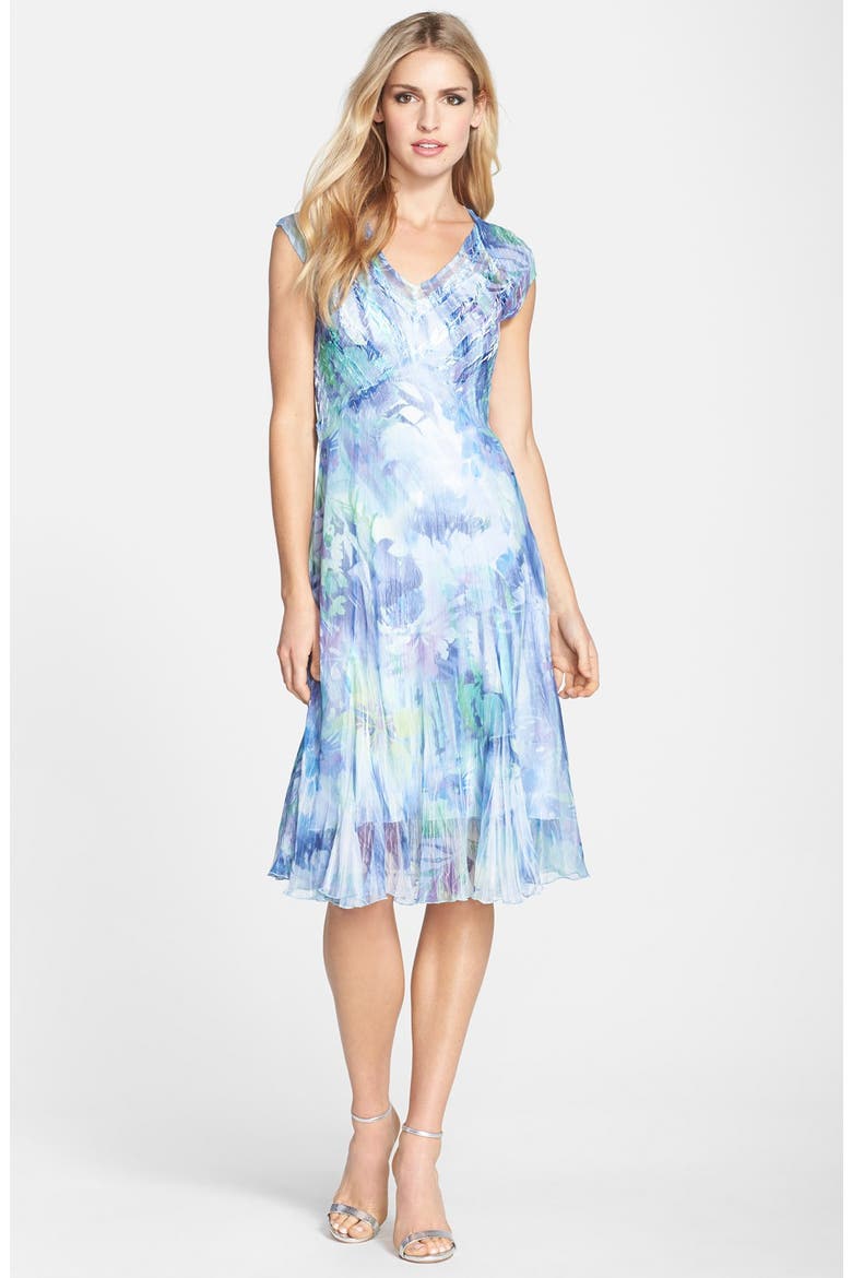 Print Chiffon & Charmeuse A-Line Dress, Alternate, color, CERULEAN