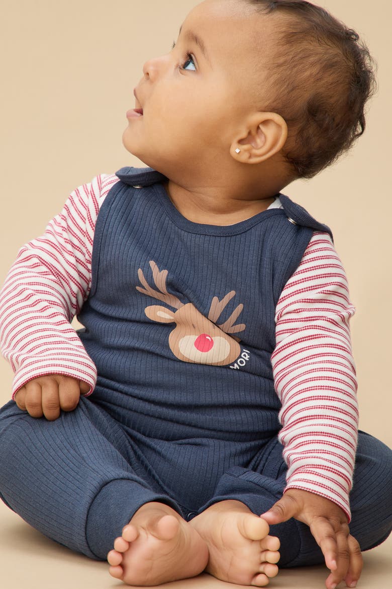 Ribbed Reindeer Romper, Alternate, color, Navy & Reindeer