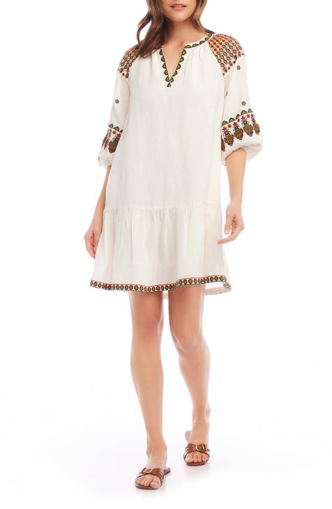 Embroidered Linen Blend Dress