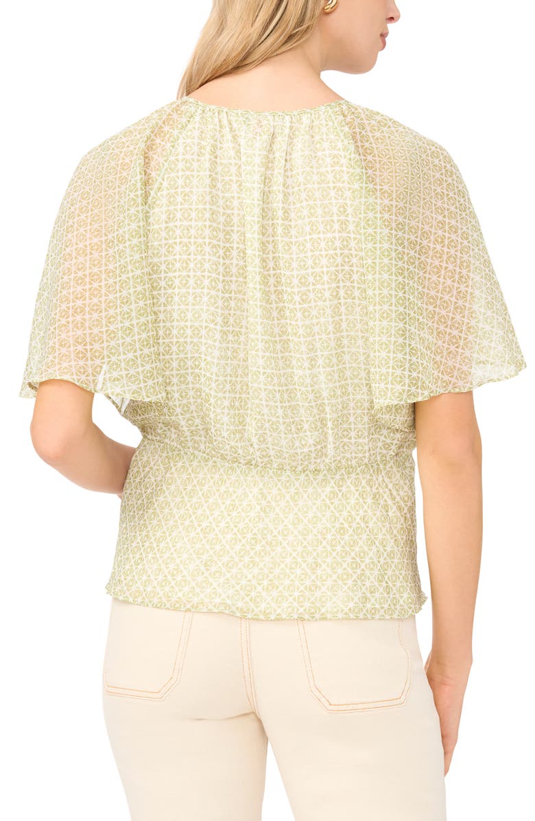 Vince Camuto Geo Print Ruffle Sleeve Top, Alternate, color, Sage