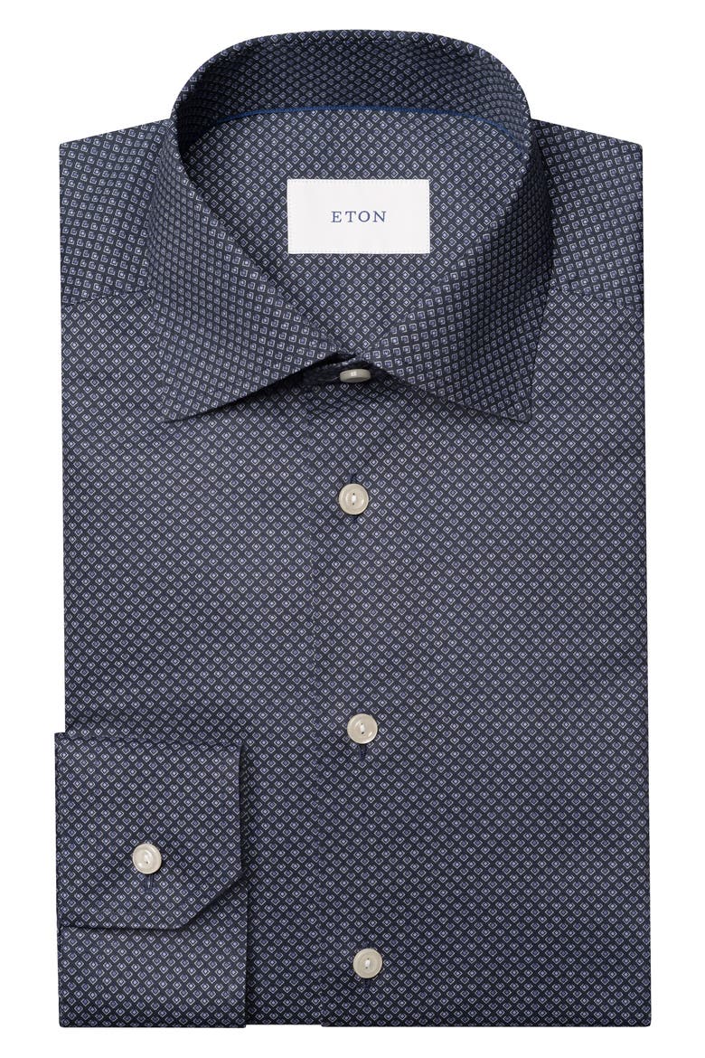 Contemporary Fit Geometric Twill Button-Up Shirt, Alternate, color, NAVY