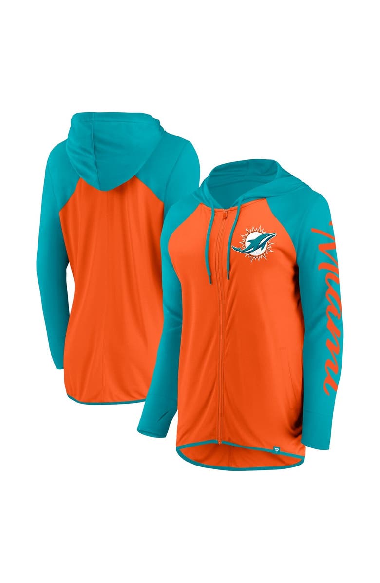 FANATICS Women's Fanatics Orange/Aqua Miami Dolphins Script Full-Zip Hoodie, Alternate, color, Orange