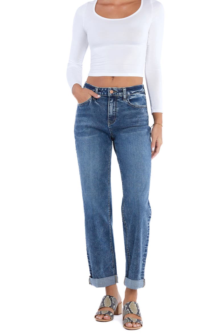 Cuffed Mid Rise Boyfriend Jeans, Alternate, color, WESTERN BLUE