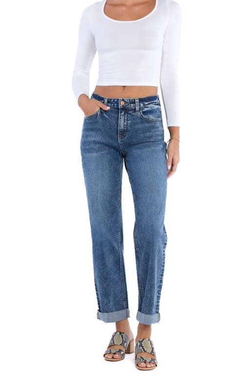 Hint Of Blu Cuffed Mid Rise Boyfriend Jeans In Blue