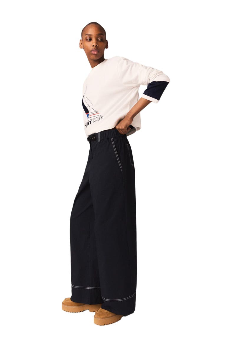 Cotton trousers with leather belt, Alternate, color, Navy