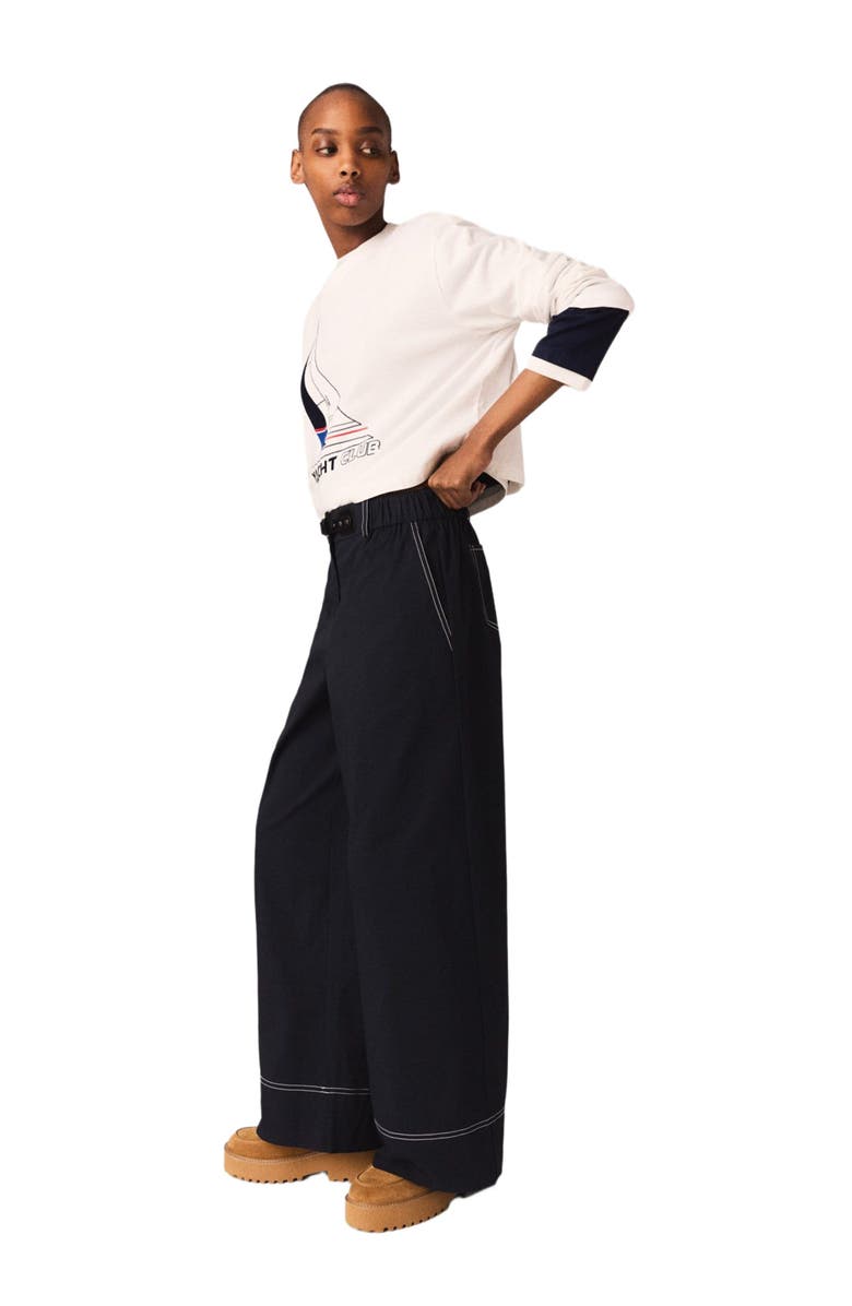 maje Cotton trousers with leather belt, Alternate, color, Navy