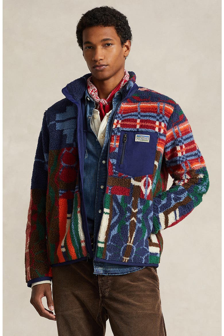 High Pile Jacquard Fleece Zip Jacket, Alternate, color, PINELODGE PATCHWORK
