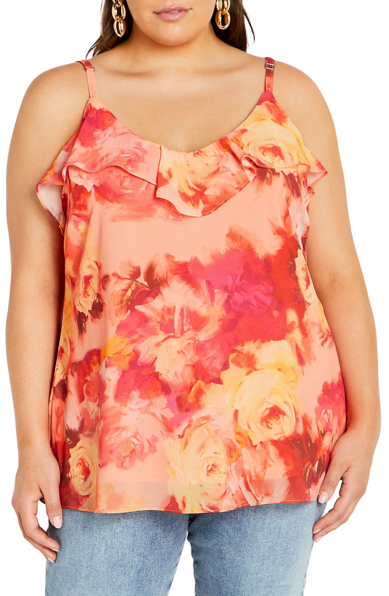 City Chic Sierra Floral Ruffle Camisole, Main, color, Print