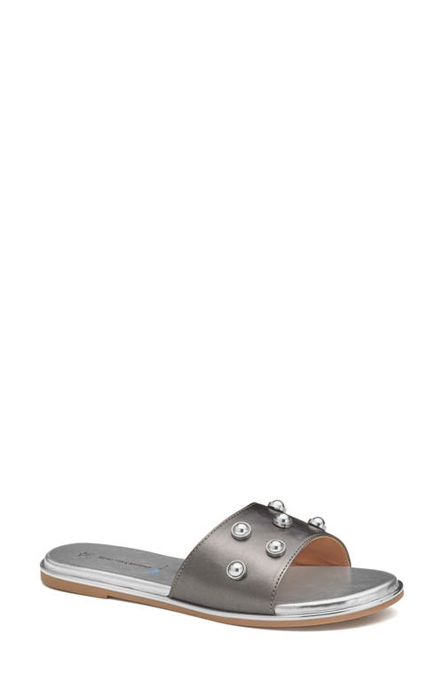 Johnston & Murphy Shayla Embellished Slide Sandal In Pewter Metallic Sheepskin