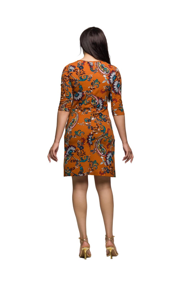 24seven Comfort Apparel Elbow Sleeve Ruched Tulip Print Mini Dress, Alternate, color, Orange Multi