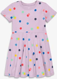 Primary Kids Twirly Dress In Rainbow Confetti Dots