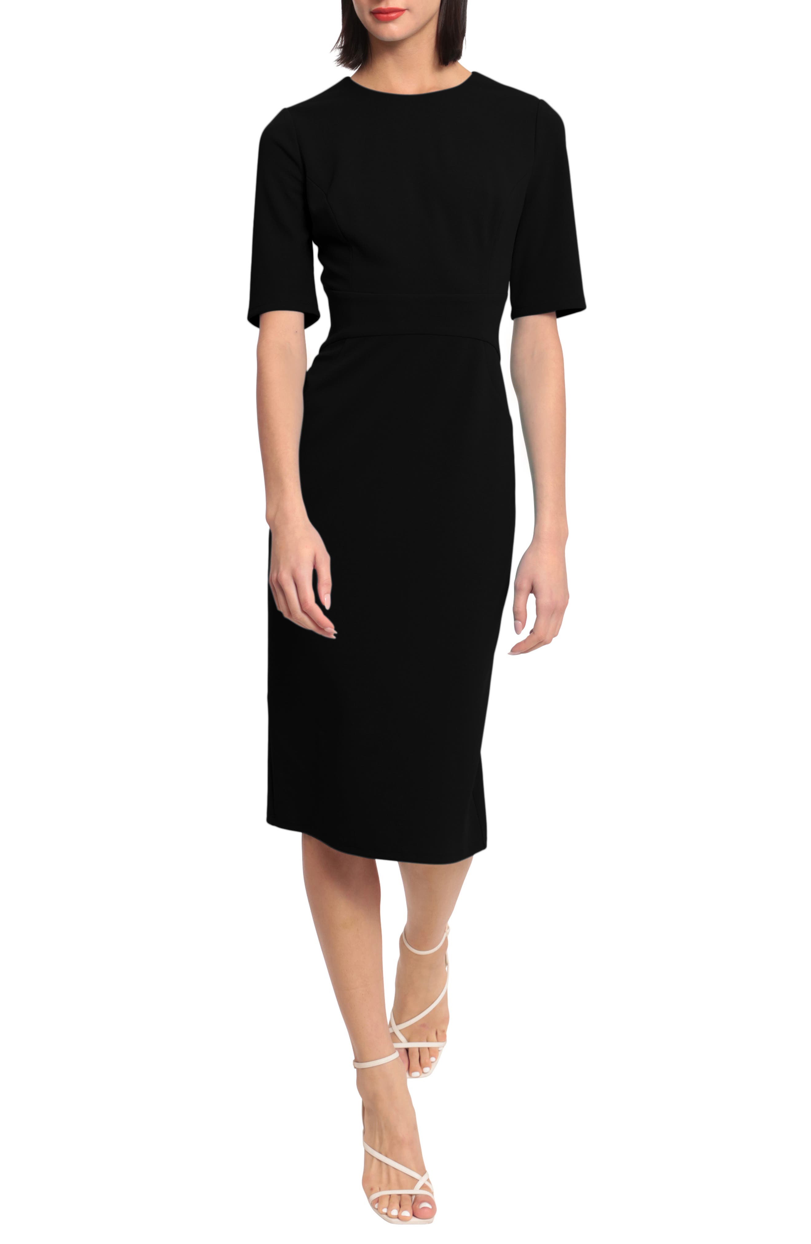 sheath midi dresses for women Inspire Chic Women's Sheath Dress Square Neck Zip Up Short Sleeve Wear-to-Work Pencil Midi Dresses L Dark Green, Size: Large