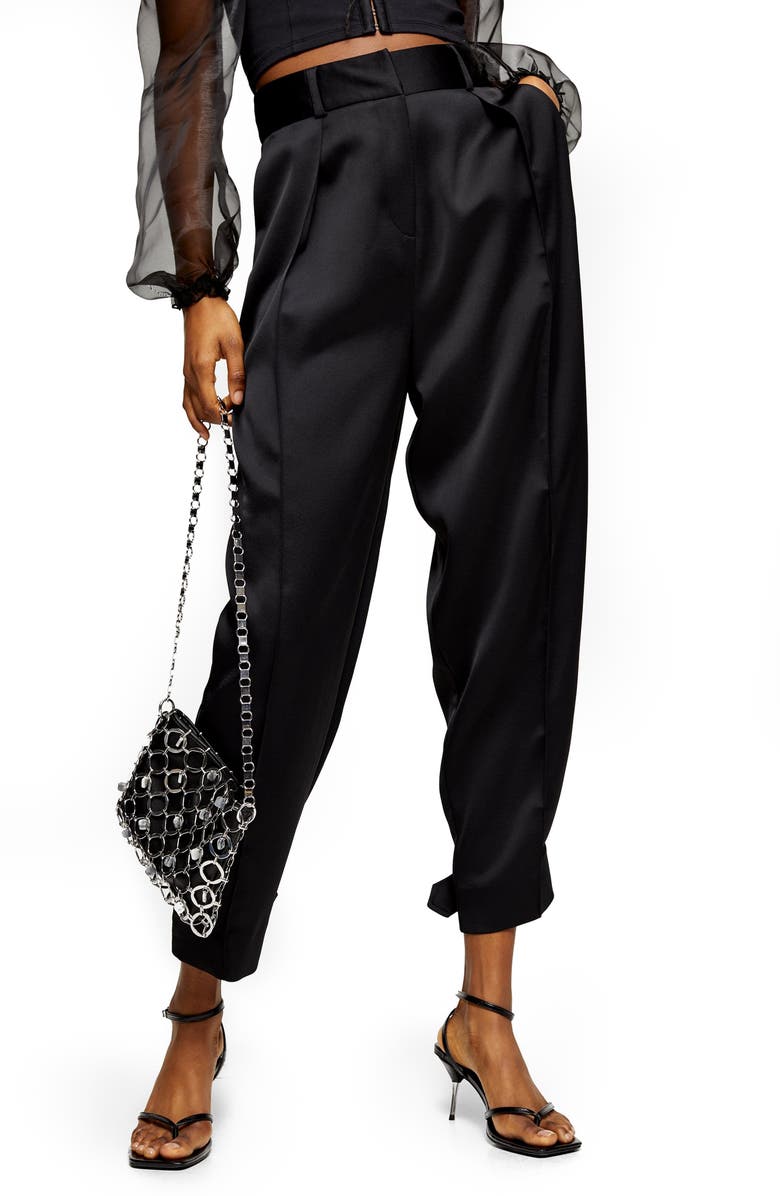 Topshop Satin Button Hem Peg Trousers, Main, color,
