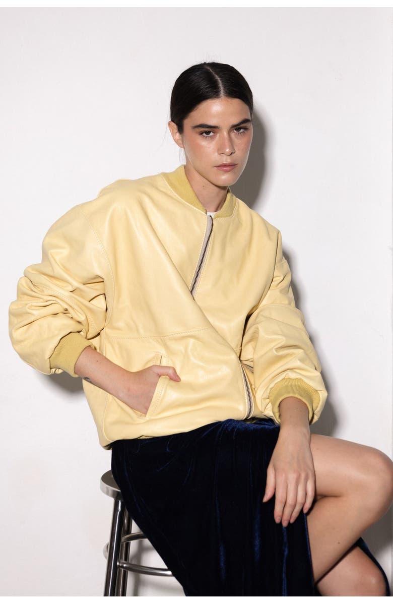 Babila - Slow Fashion NYC Oversized Leather Bomber Jacket, Alternate, color, Butter Cream