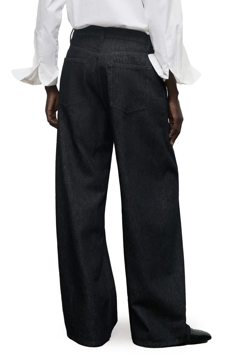 MANGO Wide Leg Pleated Denim Trousers, Alternate, color, Black