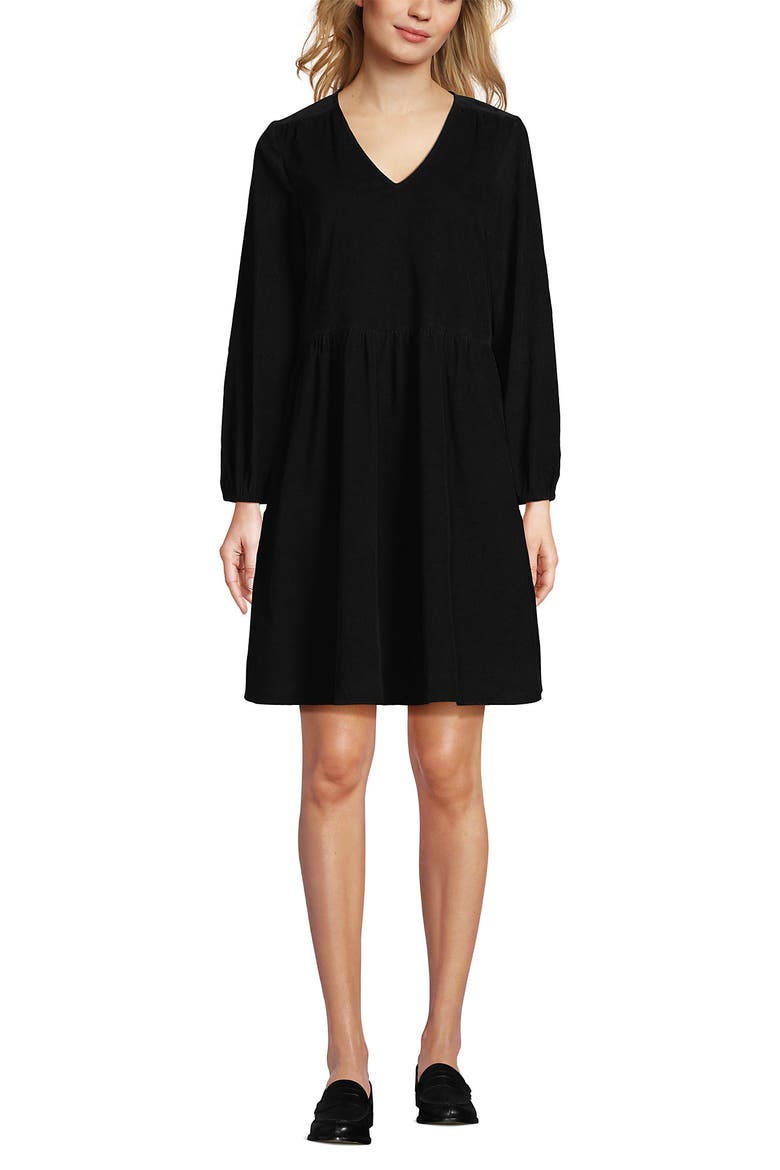Pinwale Cord V Neck Dress, Main, color, Black