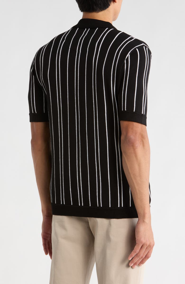 DENIM AND FLOWER Stripe Quarter Zip Sweater Polo, Alternate, color, Black