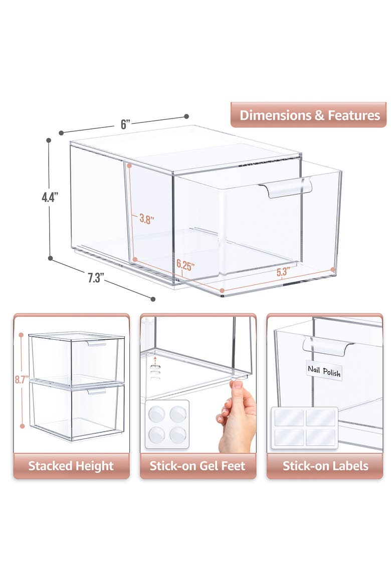 Set of 2 Clear Stackable Storage Bins, Alternate, color, CLEAR