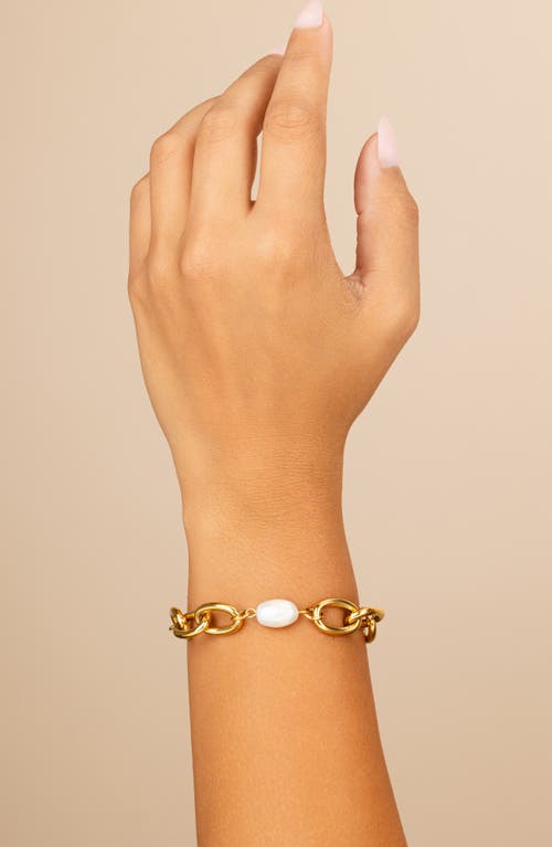 Sterling Forever Tess Cultured Pearl Chain Bracelet In Gold
