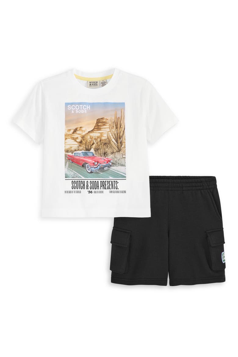 Kids' Cadillac Jersey Graphic T-Shirt & Fleece Shorts Set, Main, color, WHITE TRADITIONAL