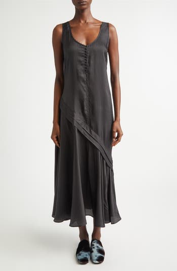 Dries Van Noten Dommy Stripe Crepe Midi Dress In Gray