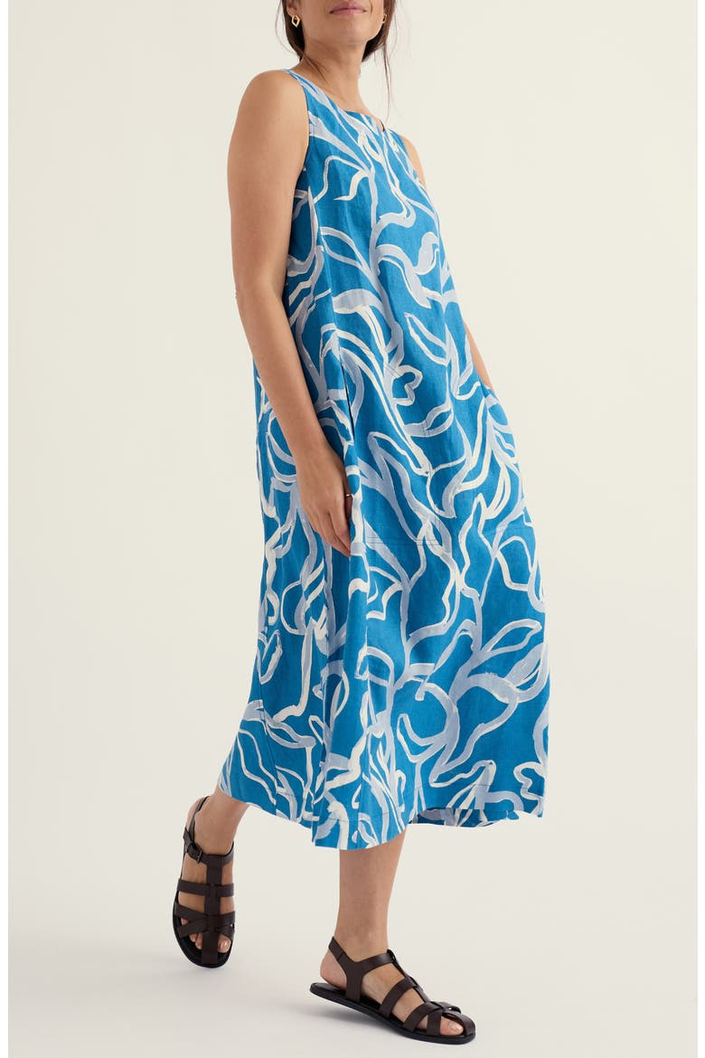 Cresting Waves Sleeveless Linen A-Line Dress, Alternate, color, SPRING ROOTS SAILBOATS