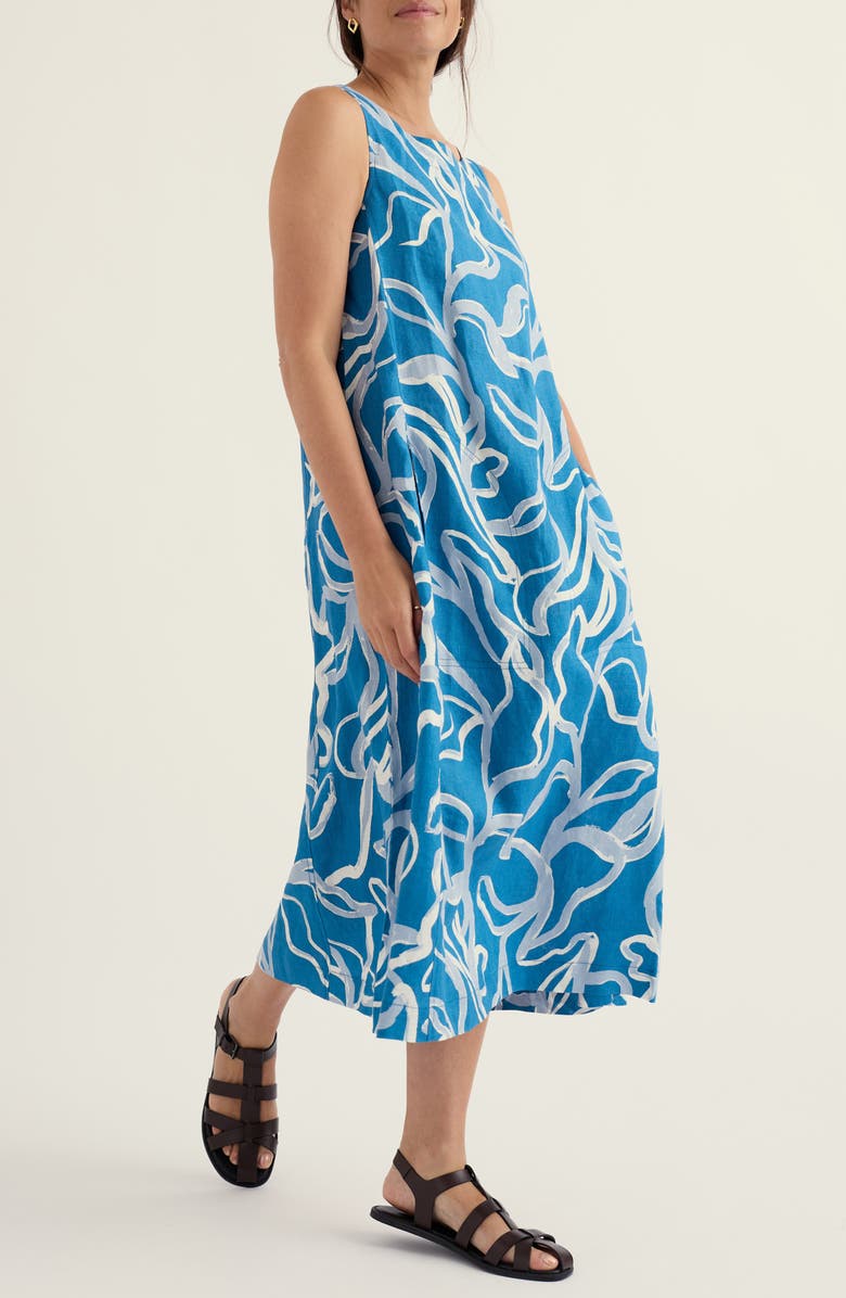 Seasalt Cornwall Cresting Waves Sleeveless Linen A-Line Dress, Alternate, color, Spring Roots Sailboats