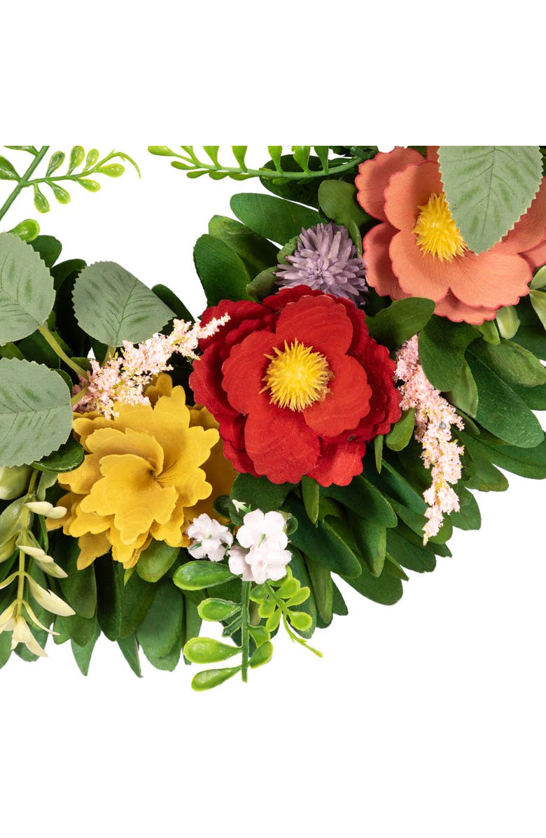 Northlight Shaved Wood Florals and Foliage Artificial Small Spring Wreath - 13.75", Alternate, color, Multi
