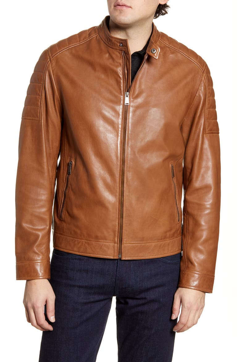 Racer Leather Jacket, Alternate, color, CAMEL