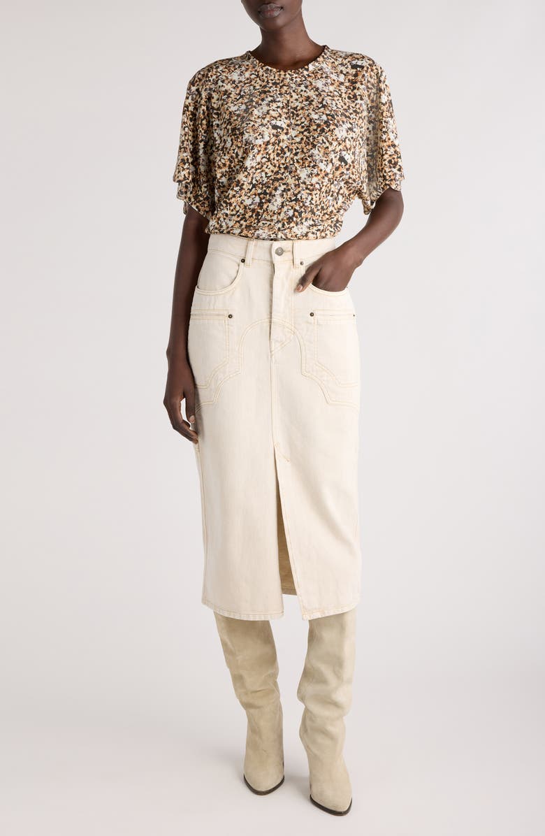 Isabel Marant Karlita Split Sleeve Stretch Silk Top, Alternate, color, Ochre/ Ecru