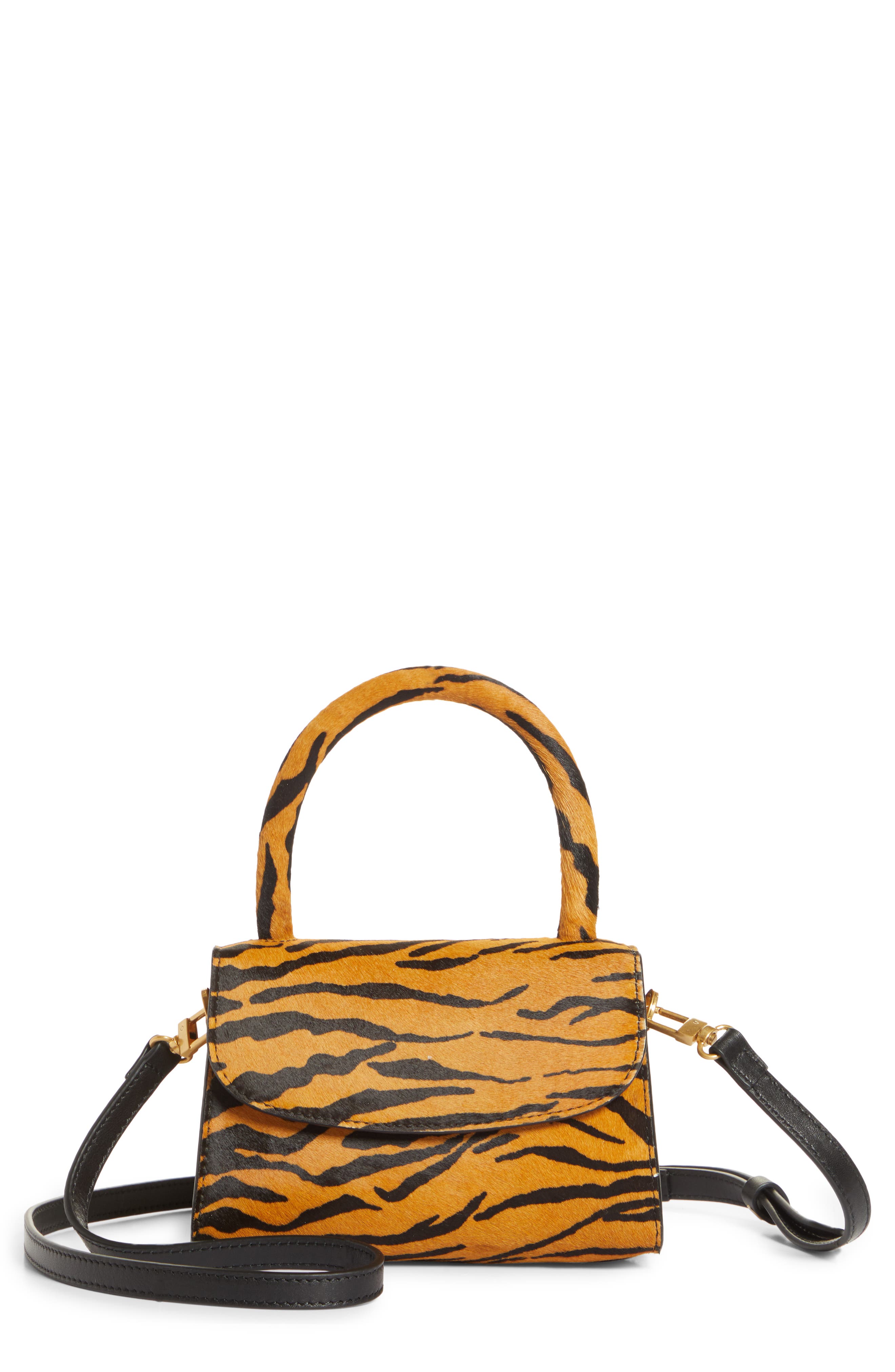 By Far Mini Tiger Print Genuine Calf Hair Top Handle Bag, Main, color, 