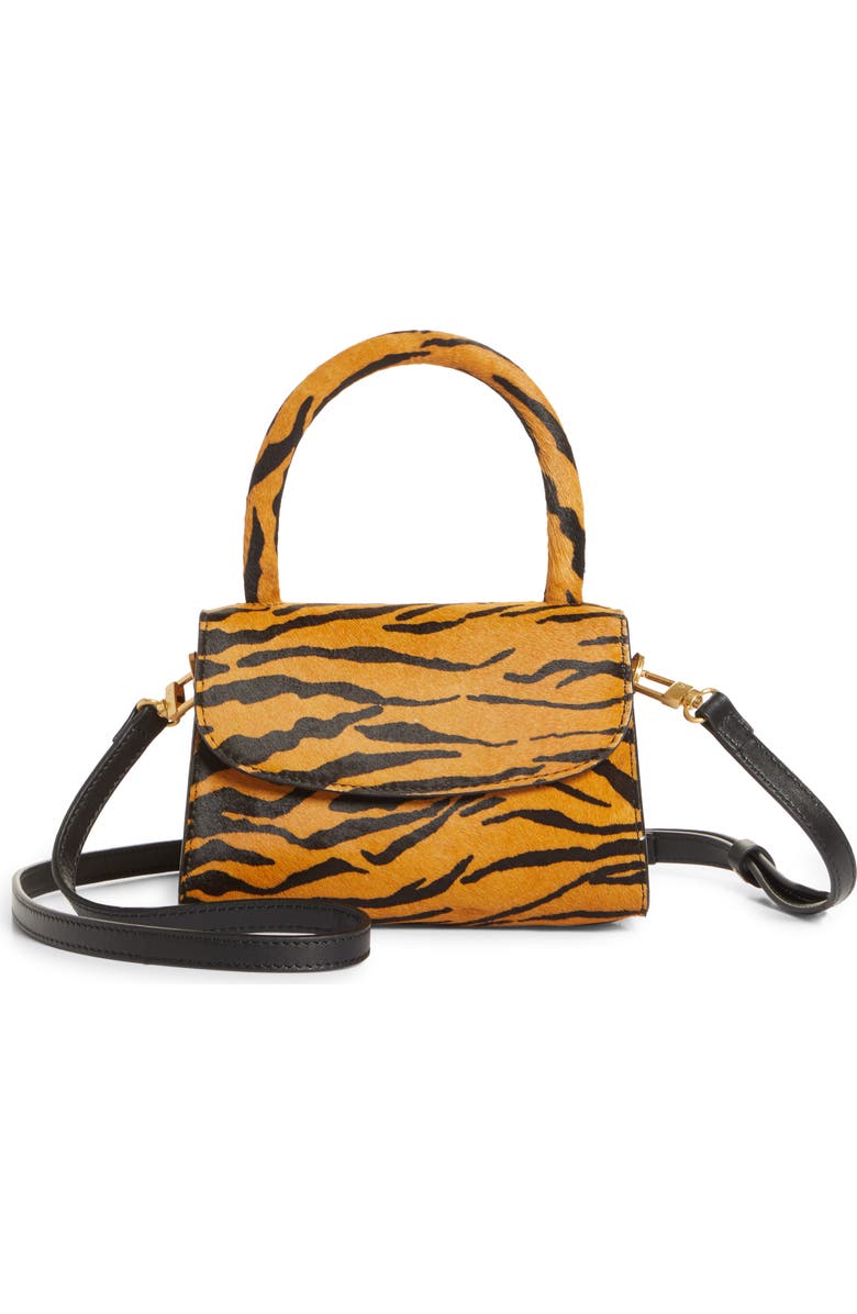 By Far Mini Tiger Print Genuine Calf Hair Top Handle Bag, Main, color,