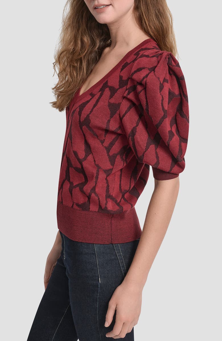 DKNY Texture Puff Sleeve Sweater, Alternate, color, Merlot