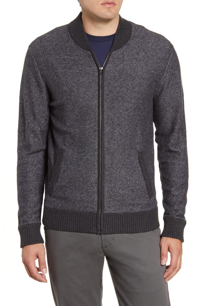 Cotton & Cashmere Bomber Sweater, Alternate, color, CHARCOAL