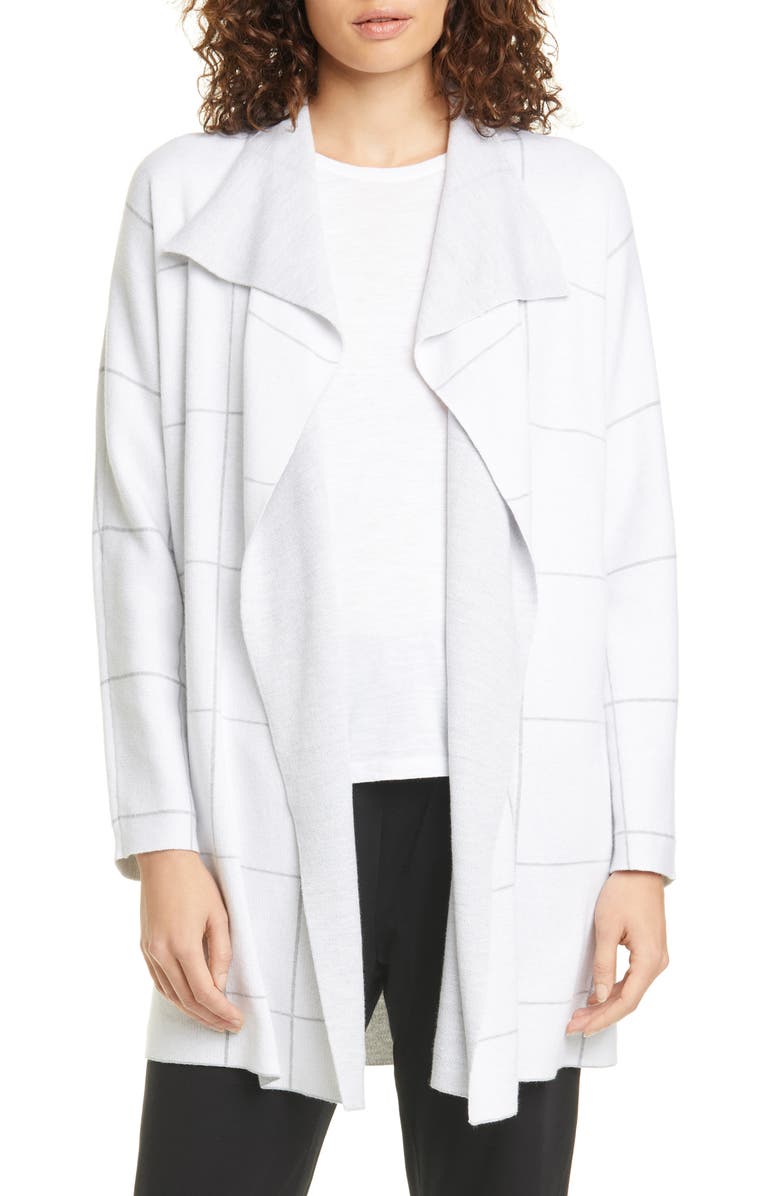 Eileen Fisher Windowpane Check Double Knit Cardigan, Main, color, 