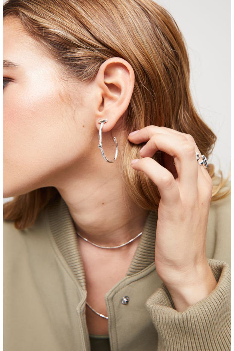 Sterling Silver-Plated Hoop Earrings with White Topaz, Alternate, color, Silver