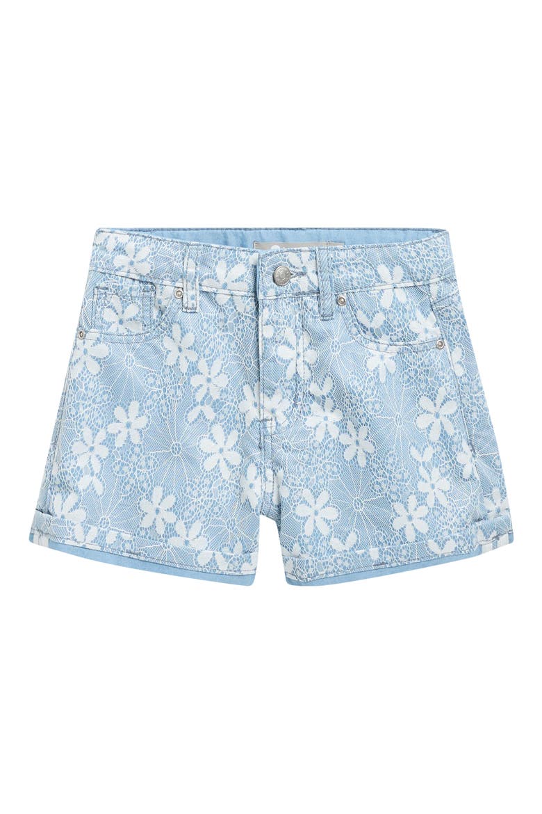 Kids' Bonded Lace Cotton Blend Denim Shorts, Main, color, BLUE